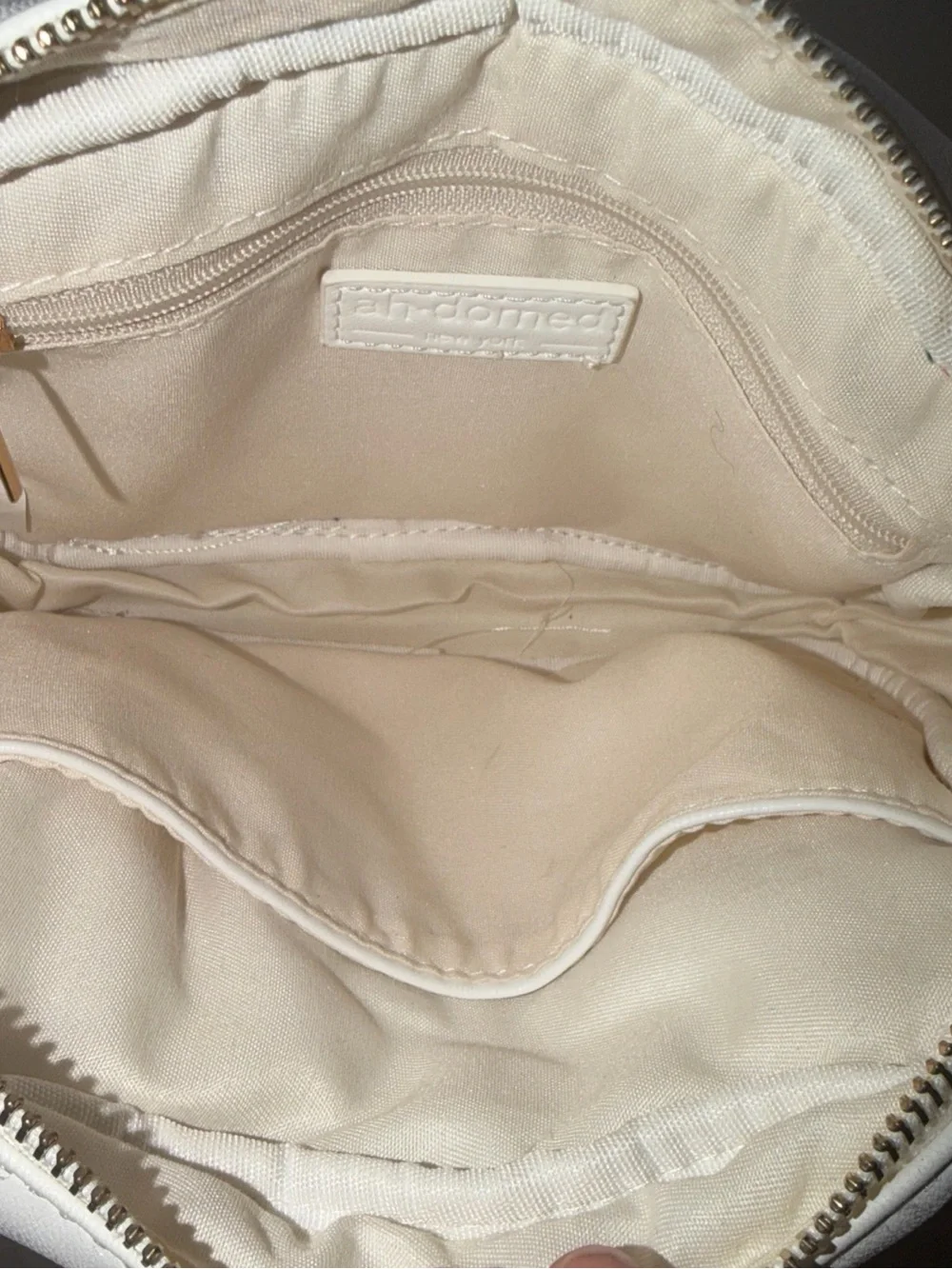 White Quilted Crossbody Bag with Contrast Purple-Trim Strap